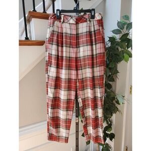 H&M Womens Red White Plaid Pockets Casual Outdoor Belt Loops Pants Size 10